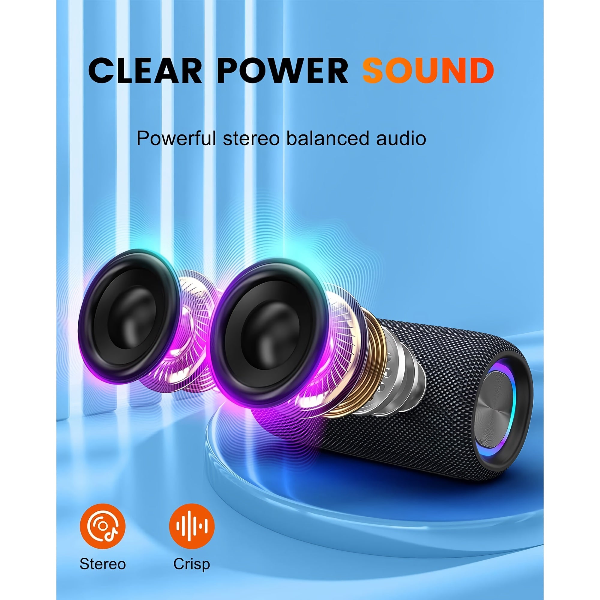F22 RGB LED Wireless Speaker, Portable Blueooth Speaker with TWS, IPX5 Waterproof, LED Lights, TF Card Slot for Home, Travel, Parties, Beach (Black) F22 RGB LED Wireless Speaker, Portable Blueooth Speaker with TWS, IPX5 Waterproof, LED Lights, TF Card Slot for Home, Travel, Parties, Beach (Black)